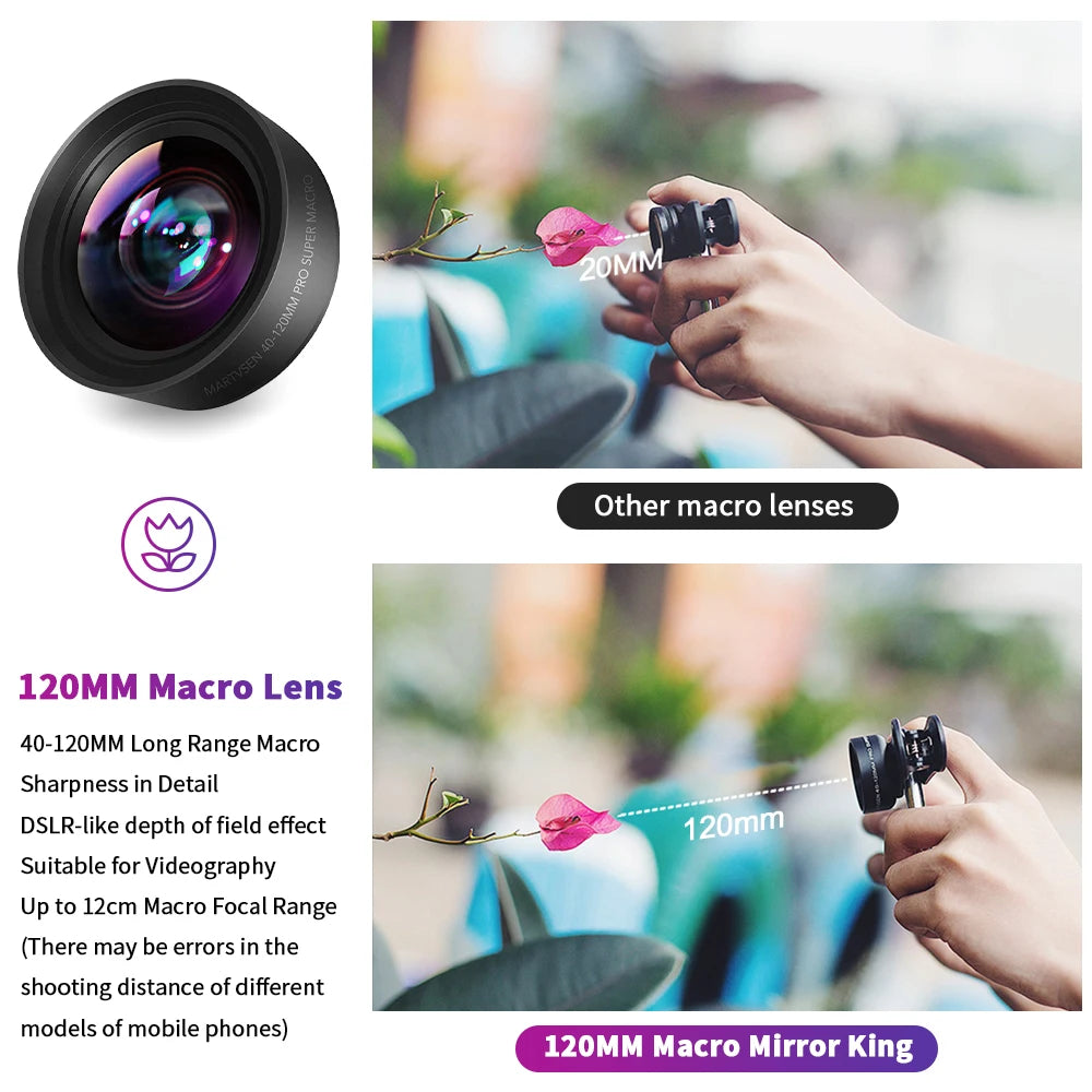 MARTVSEN 120mm Macro Phone Lens — 5K HD 10x Super Macro for iPhone & Android