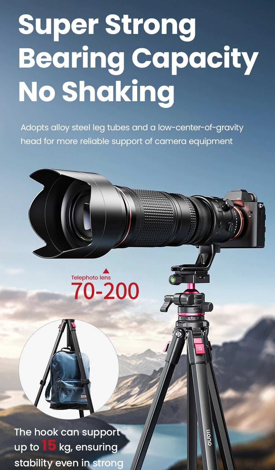 Llano KT003 Professional Camera Tripod with Fluid Head — 15KG Load, Travel-Ready