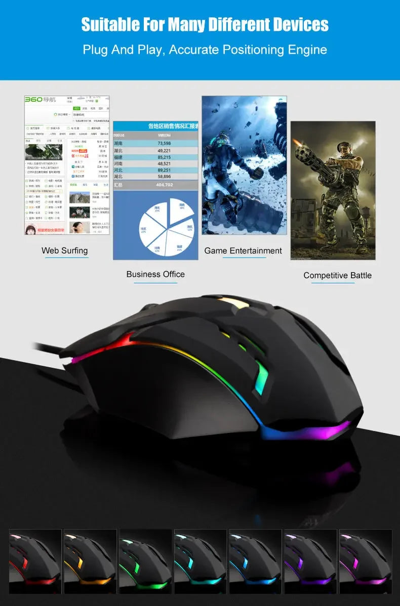 RGB Wired Gaming Mouse – Ergonomic 4-Button USB Mouse with RGB Backlight for Desktop & Laptop