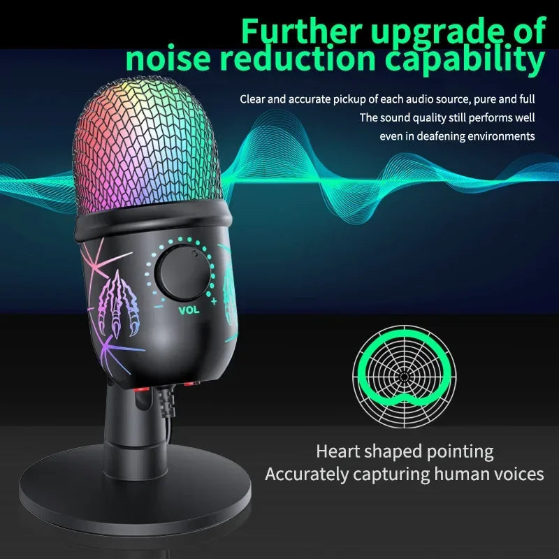 RGB USB Condenser Microphone with Breathing Light – Desktop Mic for Streaming, Gaming & Video Calls