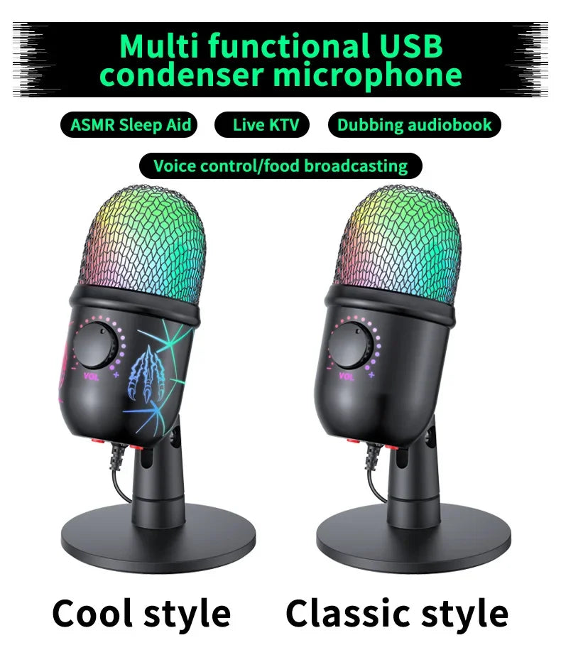 RGB USB Condenser Microphone with Breathing Light – Desktop Mic for Streaming, Gaming & Video Calls